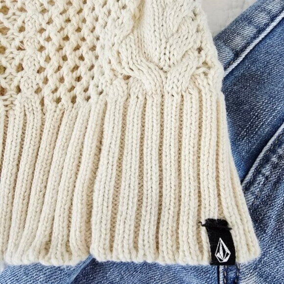 Volcom Women's Ivory Open Knit Sweater Size Small Rounded Neckline Beachy Boho - Picture 7 of 12